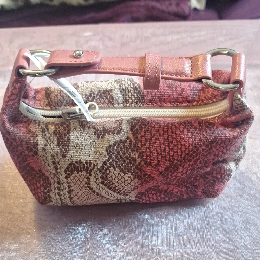 NWT ANN TAYLOR LOFT ❤️ RED SNAKESKIN COSMETIC CASE MINI HANDBAG PINK CUTE GIFT!